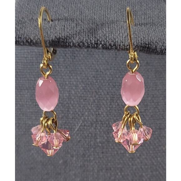 Pink Iridescent Multi Beads Chandelier Earrings - Picture 1 of 4